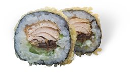 Futo łosoś w tempurze z mango